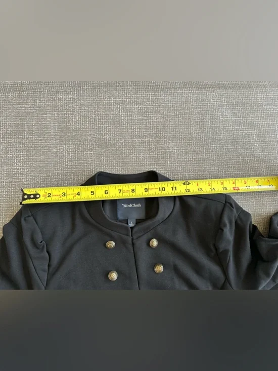 ModCloth Black Military Button Jacket Large Gold Tone Stand Collar Blazer - Picture 10 of 12